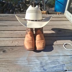10-1/2 Double H Cowboy Boots And 7-1/2 George Straight Collectable Cowboy Hat.