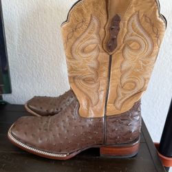 Alfa Western Ostrich Bulldog Square Toe Cowboy Boot Us 11