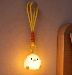 UNEEDE Mini Duck Night Light with Lanyard, 8 Color Changing Rechargeable Night Light, Portable Mini Night Light for Kids, Soft Silicone Duck Squishy C