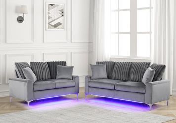 Brand New Contemporary Design Sofa set w/LED Light & Chrome Legs