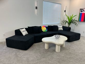 New Black Open-Ended Sectional Sofa Couch With Chaise Lounge