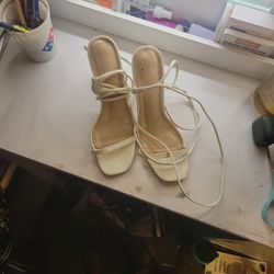 White Tie Up Heels