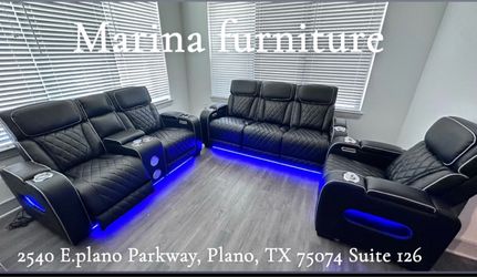 Black Leather Power Recliner Sofa Set
