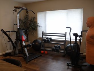 AT HOME GYM EQUIPMENT (Retail $18,000) Peloton Treadmill plus, Bowflex Exceed, Assault Airbike, Boxing bag