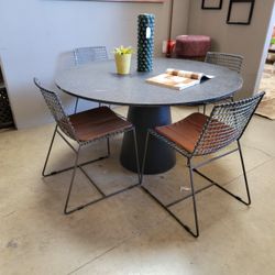 Room & Board Decker 54″ Round Table + Tig Wire Chairs, Set of 5