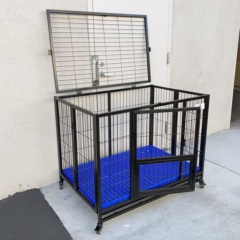 Brand New $180 Heavy Duty Folding Dog Crate Cage Kennel with Wheels, 43x30x34 inches