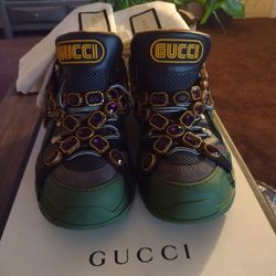 Mens. GUCCI - FLASHTREK- SEGA GREEN SHOE, Excellent Condition, Sx 10+ Removeabl Crystaldss/Gems