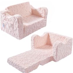 2-in-1 Convertible Kids Chair to Lounger Bed, Kids Sofa for Toddler Boys Girls, Ideal for Reading Sleeping Gaming Decor (Pink)