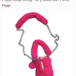 Poppi Hot Pink Faux Fur Soda Theme Crossbody Purse with Chain Strap