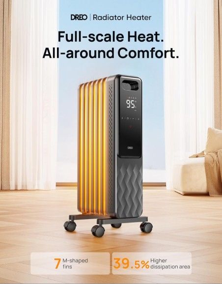 Dreo 1500W Oil Filled Radiator, Electric Radiant Heaters for