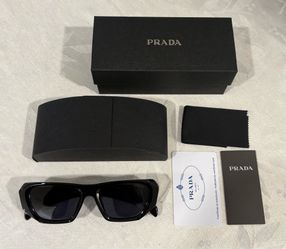 Prada Black Rectangle Sunglasses w/ Triangle Logo – Complete Set
