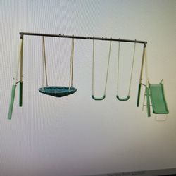 XDP Recreation Super Disc™ Steel Swing Set with Disc Swing, Swing Seats, Wave Slide