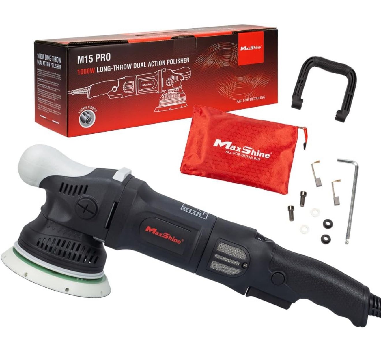 M15 Pro Dual Action Polisher | 15mm Throw, 5" Backing Plate, 1000W, Black | Variable Speed, Ergonomic Grip, Low Vibration | For Car Detailing