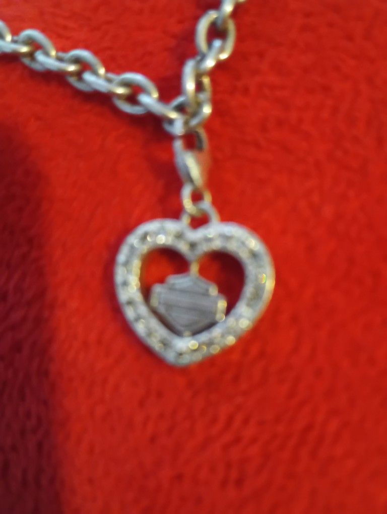 Harley Davidson 8 " Bracelet 925 With Harley Davidson Heart Charm 925