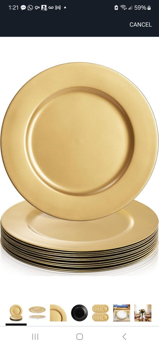 ZEAYEA 12 Pack Gold Charger Plates, 13 Inch Plastic Round Dinner Charger Plates for Wedding Party, Elegant Tabletop Decor