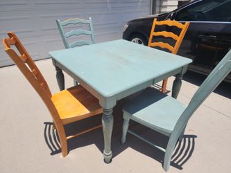 5pc Dining Table- Teal 4 Chairs, Square with Leaf