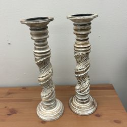 Boho Wooden Pillar Candle Holders Home Decor
