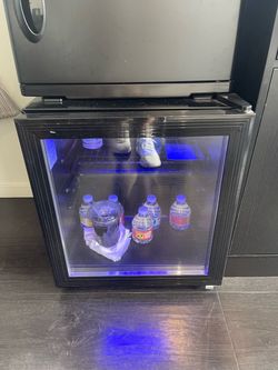Mini Fridge with Glass Door and Blue LED Light
