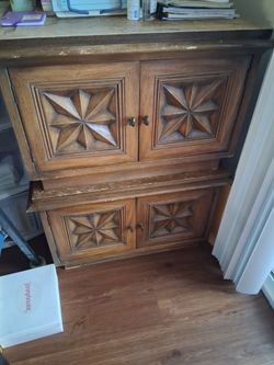 Vintage Wood Cabinet with Star Carved Doors