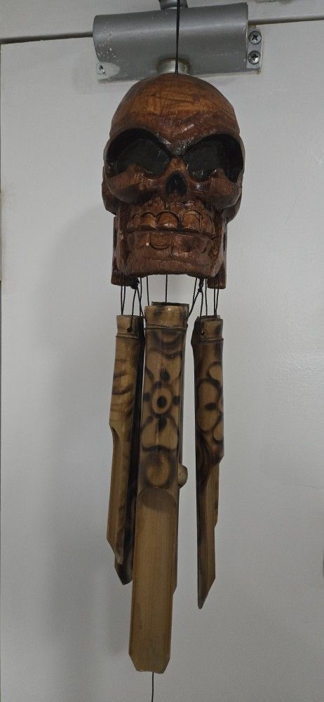 Bamboo Skeleton Skull Wind Chime Tiki Bar Tropical Halloween - Eco Friendly
