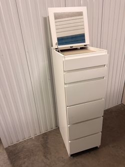 White Tall Dresser with Mirror and Drawers