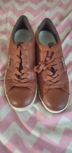 Tommy Hilfiger Brown Leather Sneakers Men Shoes, Size 9 1/2