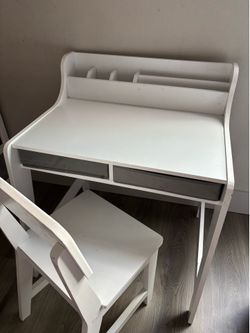 Kids White Study Desk with Matching Chair
