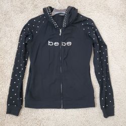 BeBe Black Rhinestone Sweat Hoodie Size Medium 