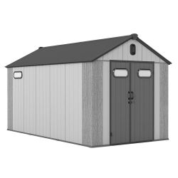 8x14Ft Resin Outdoor Storage Shed, Plastic Garden Shed with Carpet, Outside Weatherproof Storage Building for Tools, Bike, Lawn Mower, Patio, Backyard