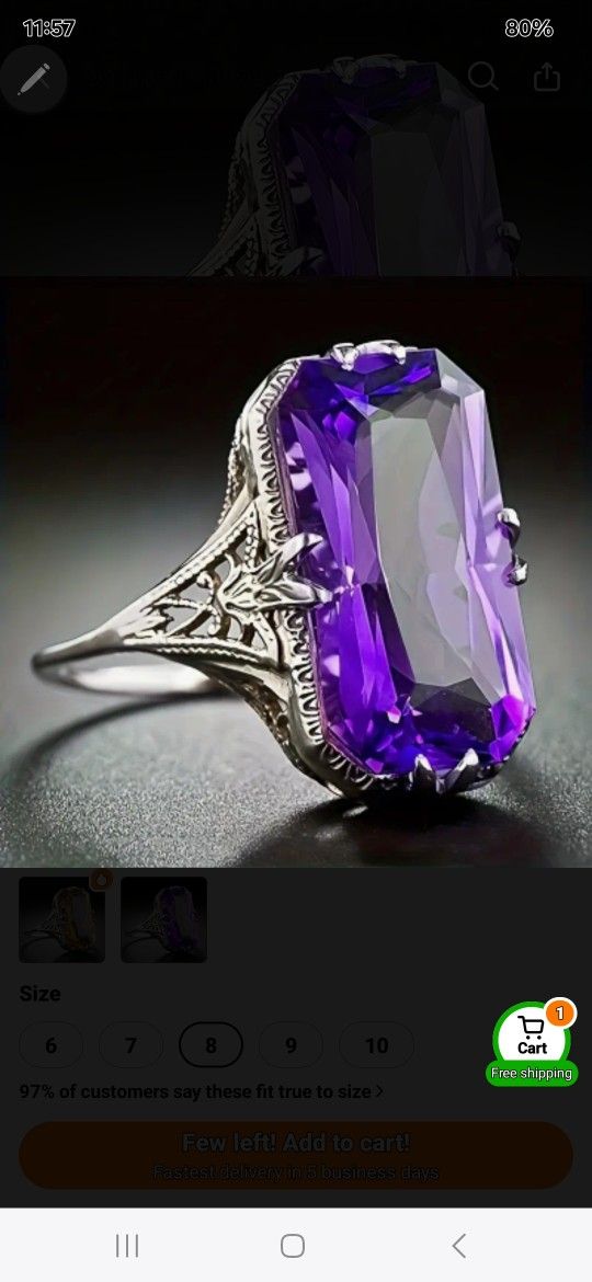 TITANIUM FOREVER WEAR SILVER AMETHYST NEW SIZE 7 ELEVATE YOUR STYLE RING RING