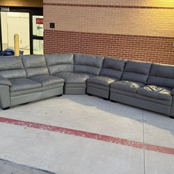 Huge Gray Leather Sectional Sofa – 4 Piece Corner Couch