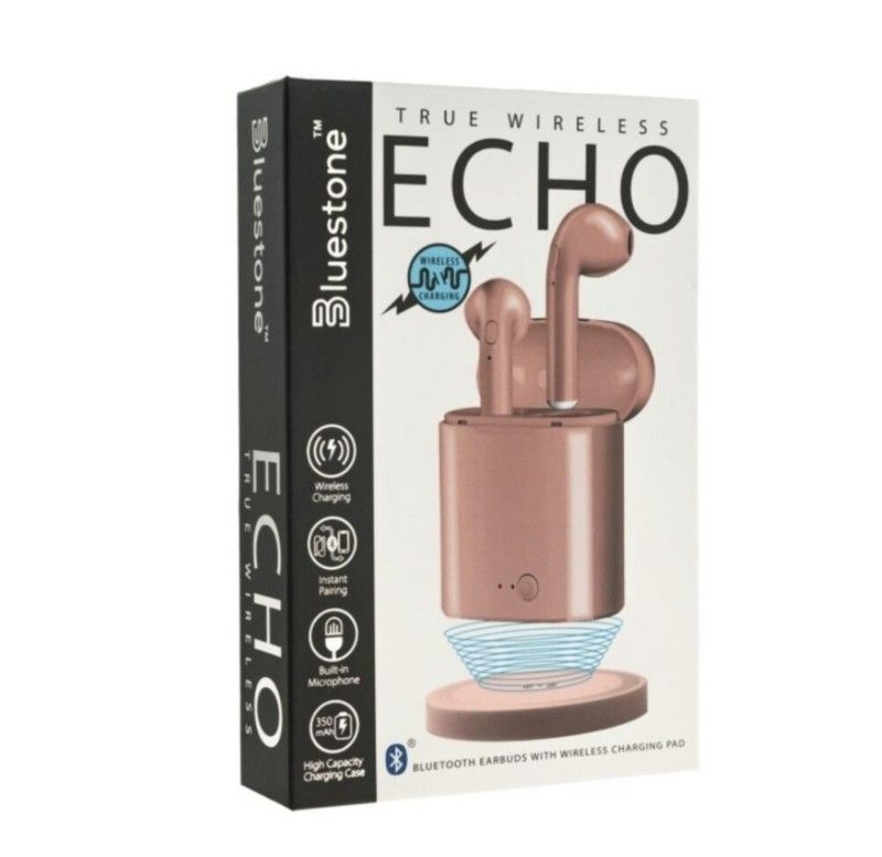 WIRELESS BLUETOOTH EARBUDS WITH WIRELESS CHARGING PAD "ECHO" IN ROSE GOLD
