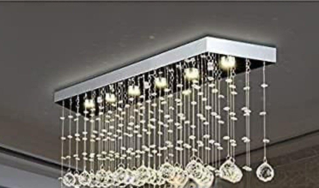 Modern Rain Drop Crystal Rectangle Chandelier/Flush Mount/Ceiling Light Fixtures for Living Room/Dining Room/Foyer/Bedroom.