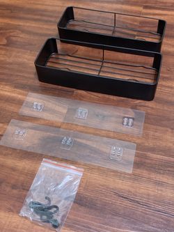 2-Pack Large Black Adhesive Shower Caddy Shelves