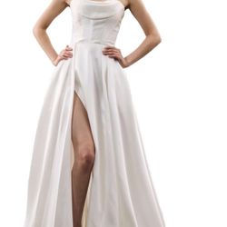 Off Shoulder Wedding Dresses for Bride Strap A Line Satin Bridal Wedding Gown Second White Size XL