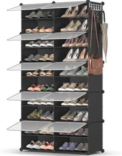 SONGMICS Shoe Rack Organizer 10-Tier Storage Cabinet Entryway Holds 40 Pairs - Ink Black