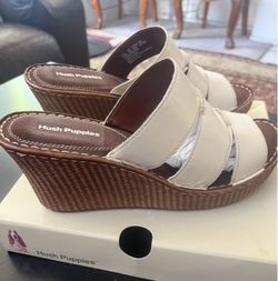 Hush Puppies WOMEN FEMMES DANUBE SLID OFF WHITE LEATHER CUIR BLANC CASSÉ still in box