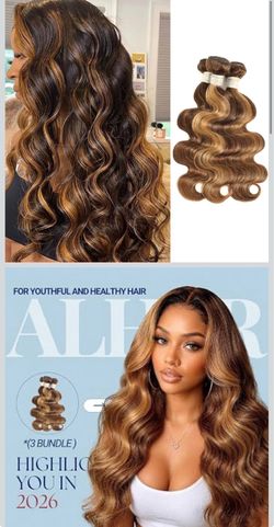 🔥Brand new 🔥 Color #4/27 Honey Blonde Highlight Bundles Body Wave 16 18 20 Inch 12A 100% Brazilian Virgin Remy Human Hair, Soft Thick Wavy Hair, Sew