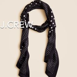 (NEW) WOMEN’S J.CREW IVORY / BLACK PRINTED 100% SILK SCARF - SIZE: 62"L x 7 1/2"W 