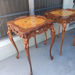 Antique LOuis XV Rococo Burled Inlay Cherub Table