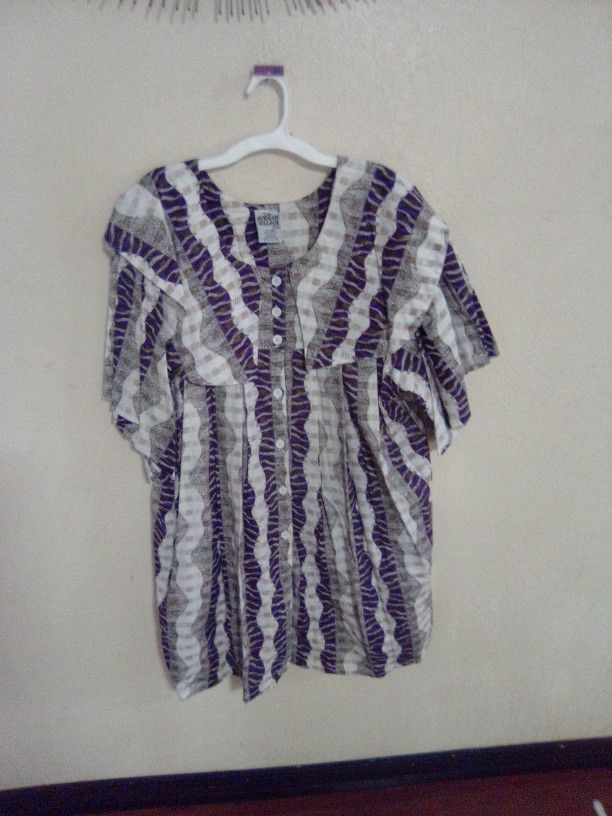Ladies African Village Purple And White Dress With Pockets Size One Size 