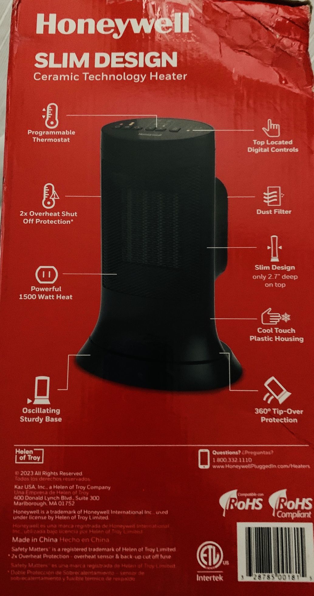 New! Honeywell 1500 W Slim Design Compact Ceramic Tower Heater