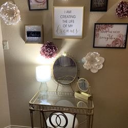 Gold Metal Vanity With Cushion Chair