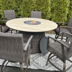 Brand New Outdoor Fire Dinning Table With 6 Swivel Chairs 