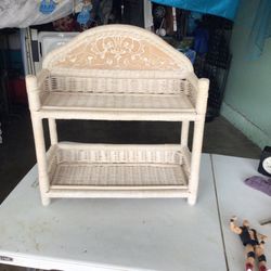 Wicker Rattan Vintage 2 Tier Shelf 