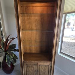 Oak Bookcase w/Glass Shelves & Top Light