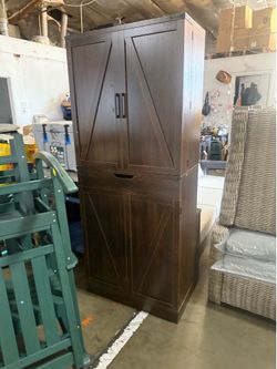 GRUSIGN 72-Inch Kitchen Pantry Storage Cabinet with Doors and Shelves, Wooden Pantry Storage with Barn Doors for Kitchen, Dining Room, Living Room