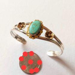 $150! Awesome Vintage Sterling Silver Alaska Gold Nuggets Turquoise Bracelet 