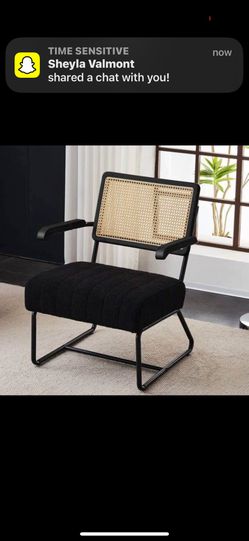 Modern Cane Accent Chair – Black Boucle Seat, Like New