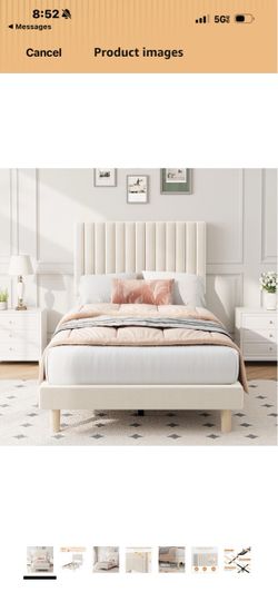 Twin Bed Frame with Adjustable Headboard, Velvet Upholstered Platform Bed Twin Size Bed Frame, Vertical Channel Tufted, Strong Wooden Slats, No Box Sp